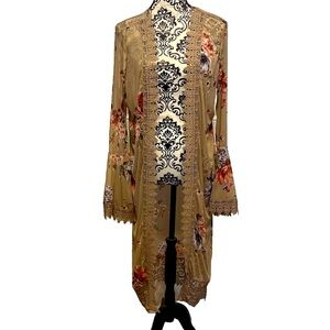 Poly & Esther Floral Boho Fairycore Cottagecore Kimono Cardigan Flare Sleeves L